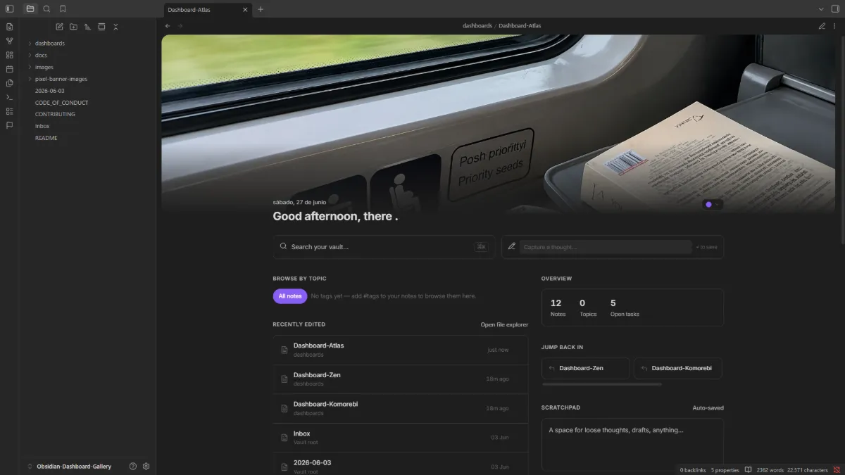 Obsidian Dashboard Gallery - Open Source Templates